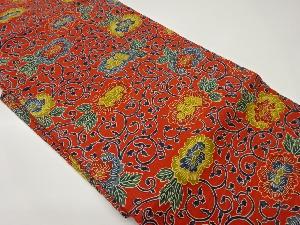 手織り紬花唐草模様名古屋帯